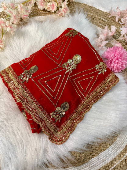 Urvashi Red Color Beautiful Partywear Bollywood Saree