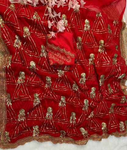 Urvashi Red Color Beautiful Partywear Bollywood Saree