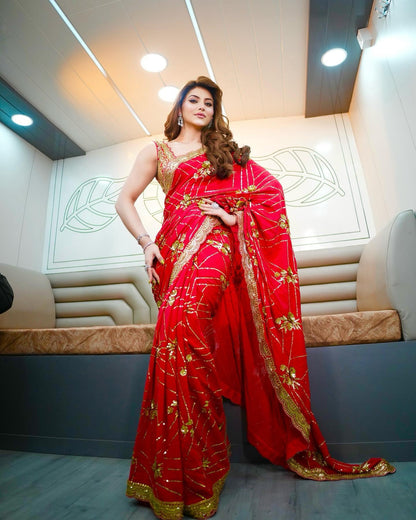 Urvashi Red Color Beautiful Partywear Bollywood Saree