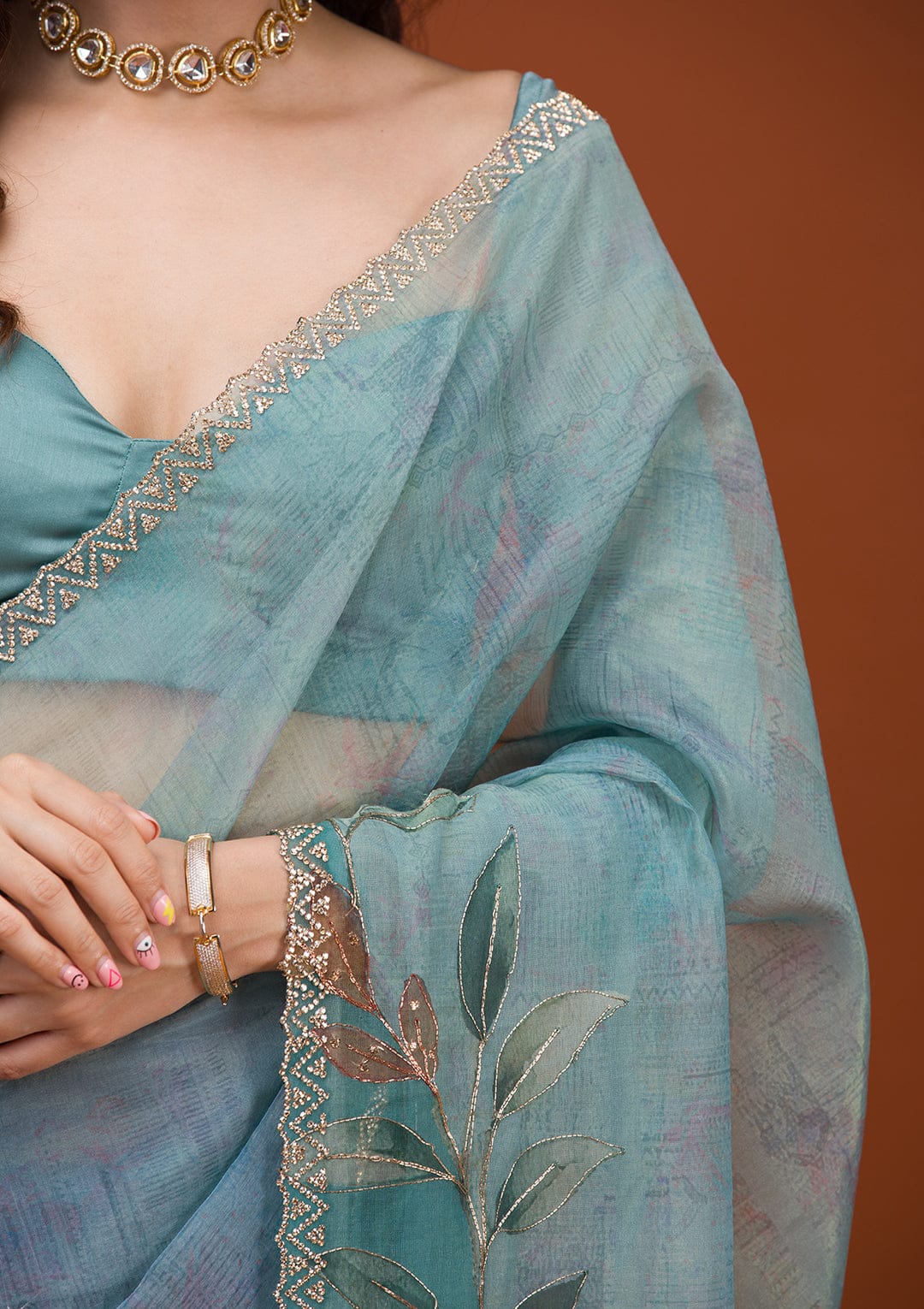 Sky BLue Color Beautiful Soft Tabby Organza Saree