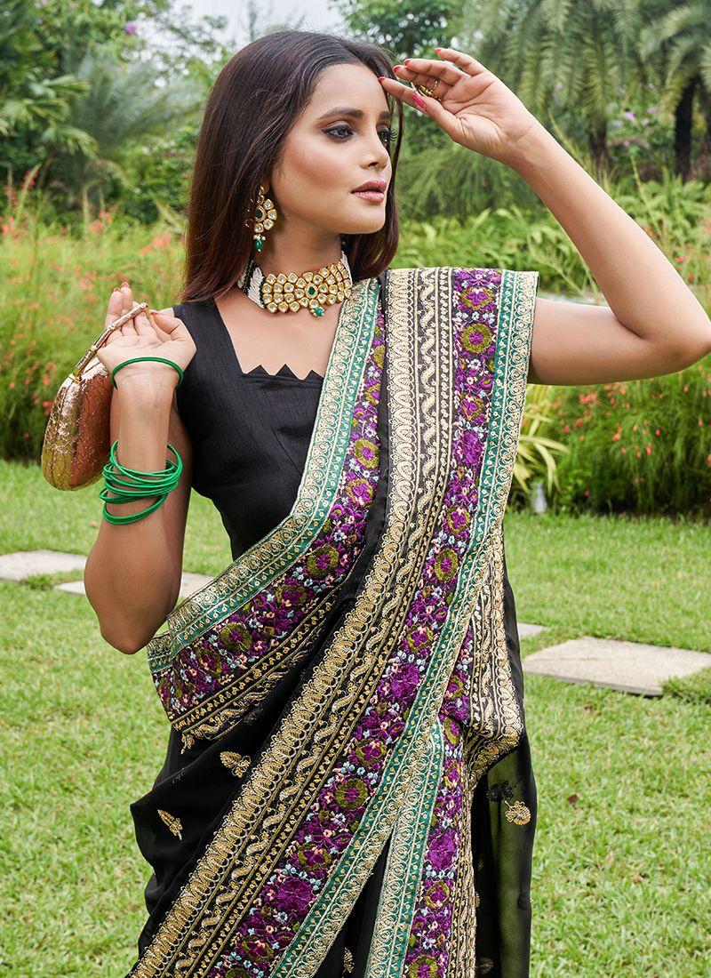 Black Pure Georgette Fabric Saree For Party