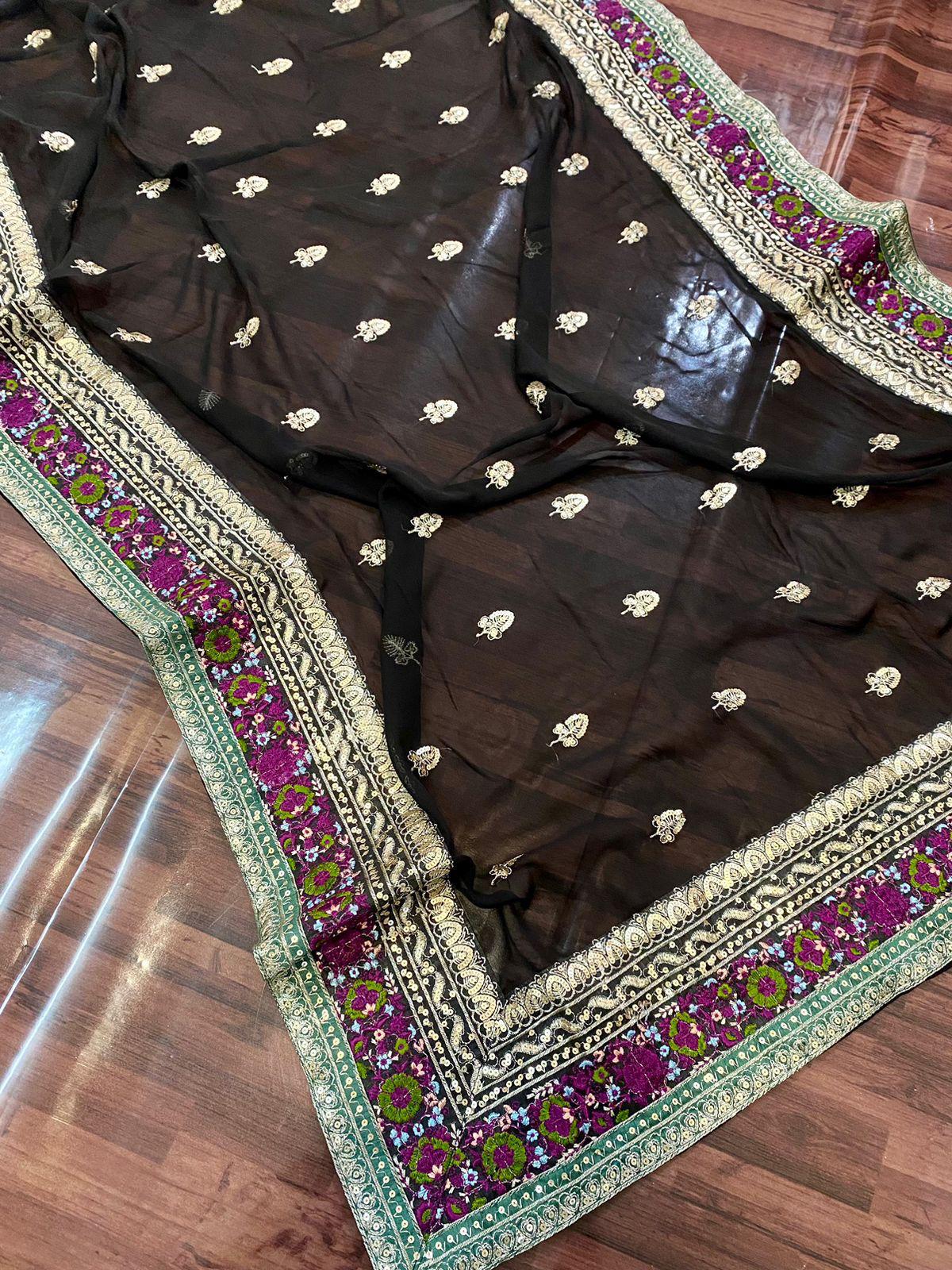 Black Pure Georgette Fabric Saree For Party