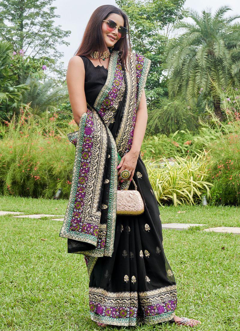 Black Pure Georgette Fabric Saree For Party