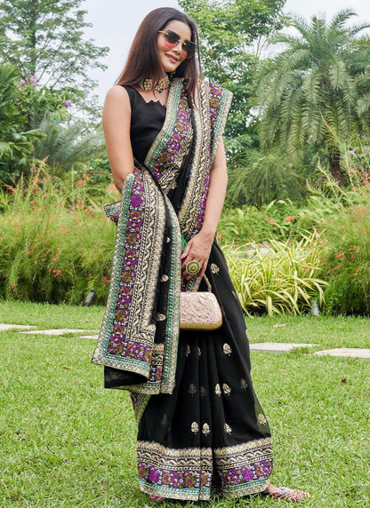 Black Pure Georgette Fabric Saree For Party