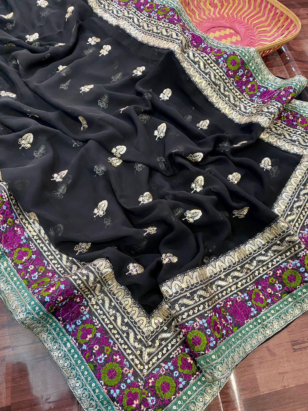 Black Pure Georgette Fabric Saree For Party