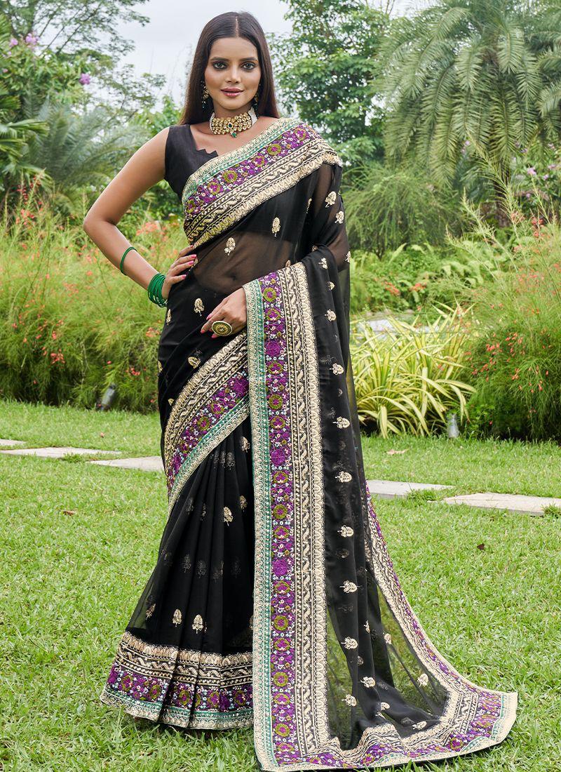 Black Pure Georgette Fabric Saree For Party