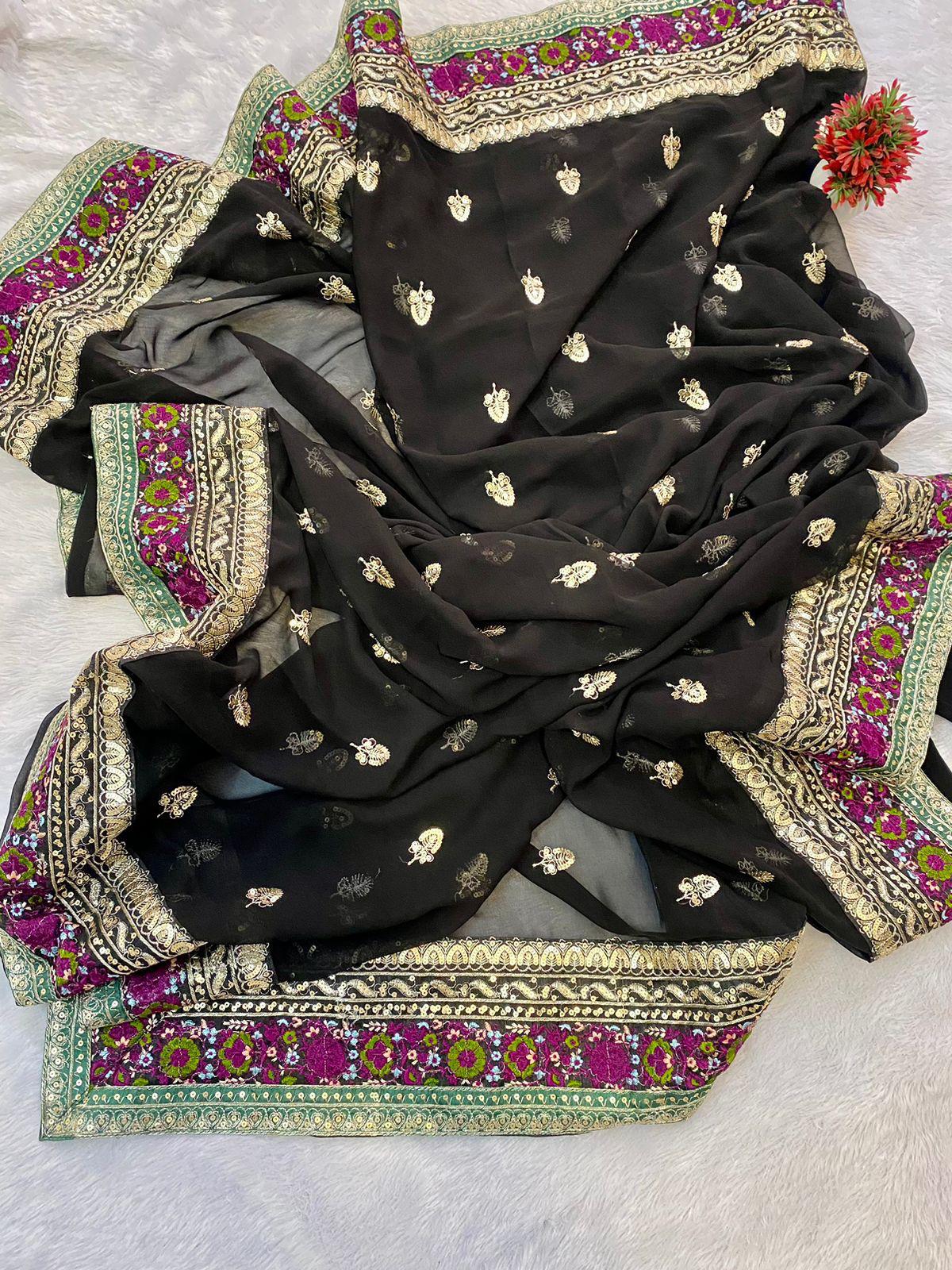 Black Pure Georgette Fabric Saree For Party