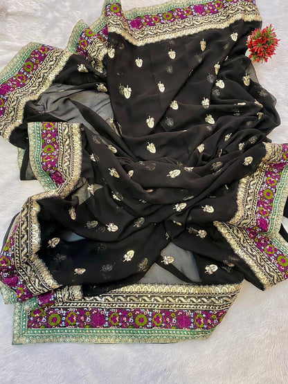 Black Pure Georgette Fabric Saree For Party