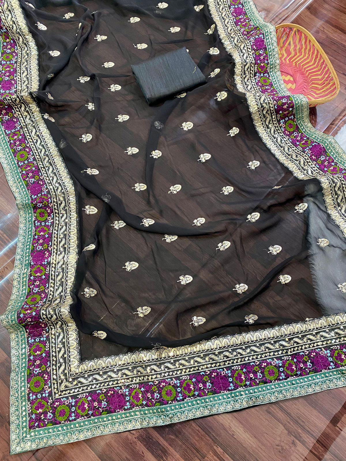 Black Pure Georgette Fabric Saree For Party