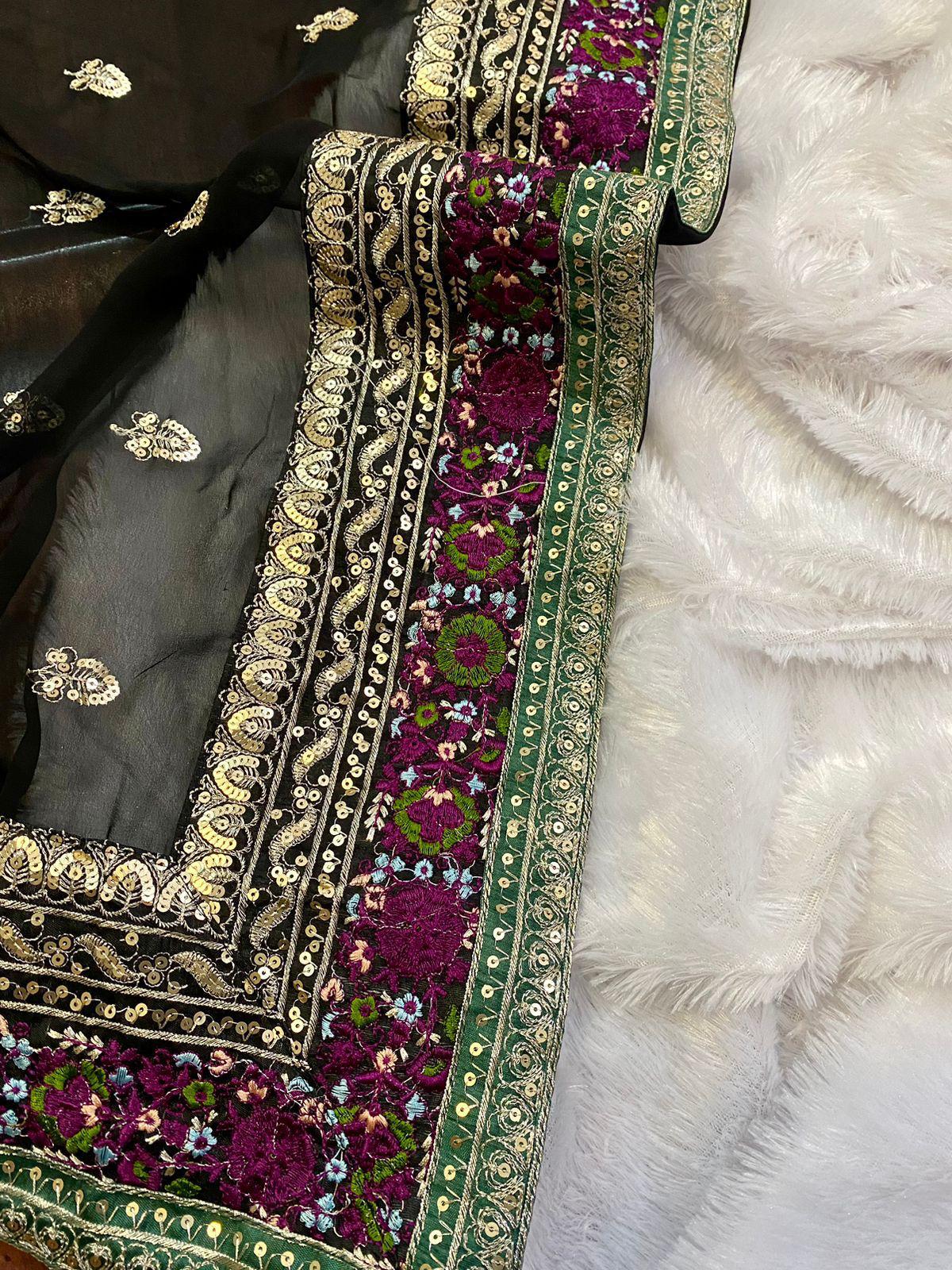Black Pure Georgette Fabric Saree For Party