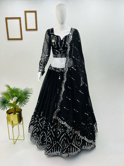 Black Color Charming Eye Catching Lehenga Choli in Georgette Fabric