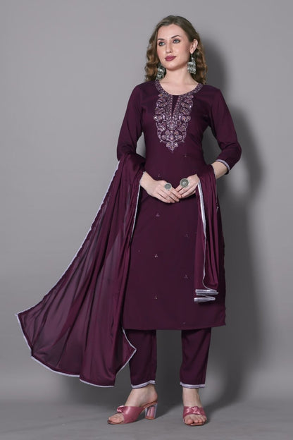 Maroon Color Kurta Set in Silk Fabric