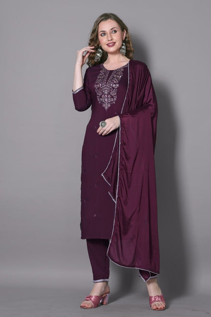 Maroon Color Kurta Set in Silk Fabric