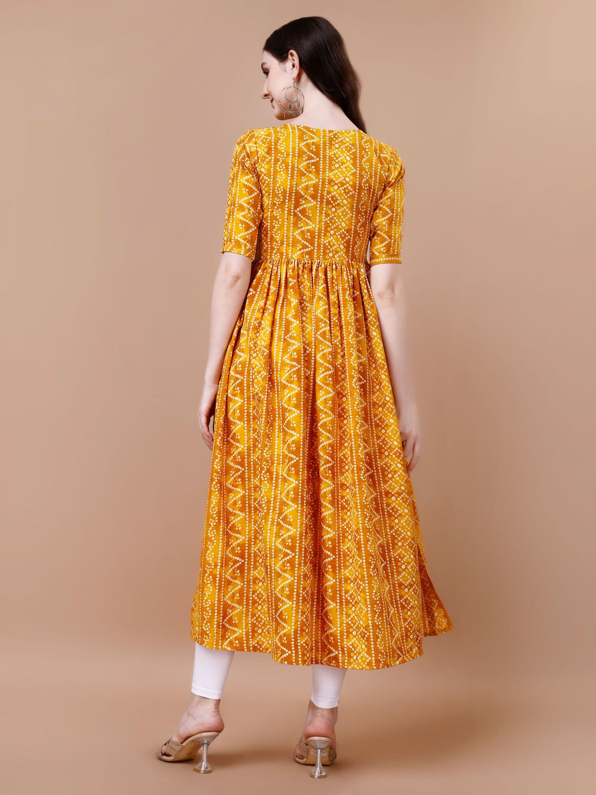 Bandhani Print Rayon Kurti For Summer Wear In Yellow Color