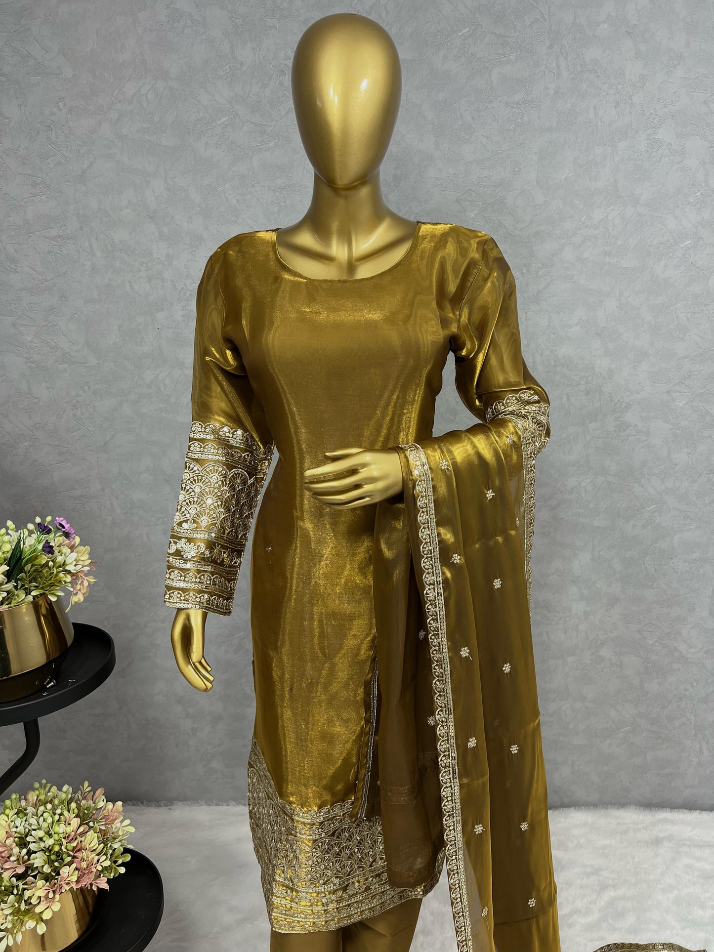 Gold Color Partywear Dress in Jimmy Choo Fabric