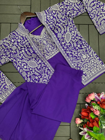 Purple Color Beautiful Plazo Blouse Koti Dress in Georgette Fabric