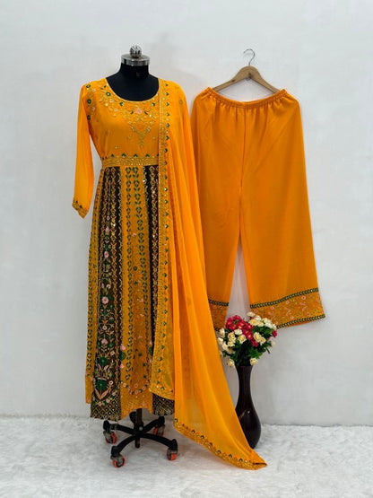 Yellow Color Anarkali Gown In Georgette Fabric