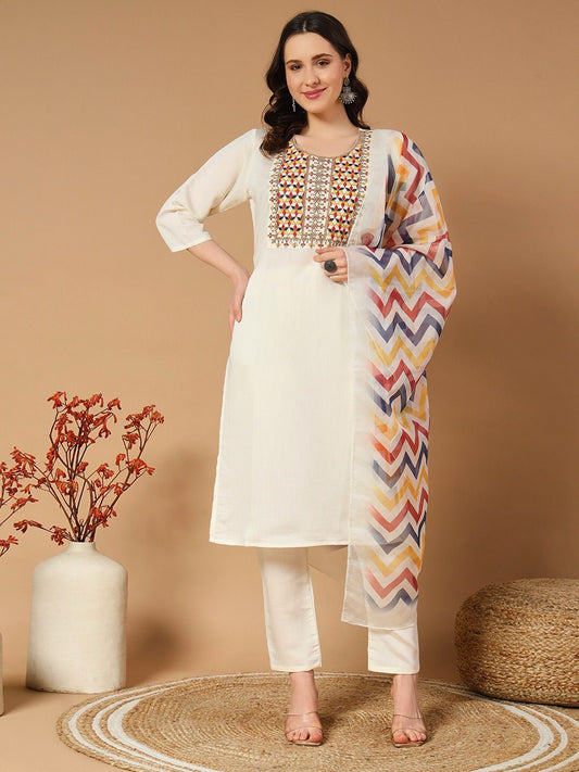 White Cream Color Beautiful Summer Wear Roman Silk Dress