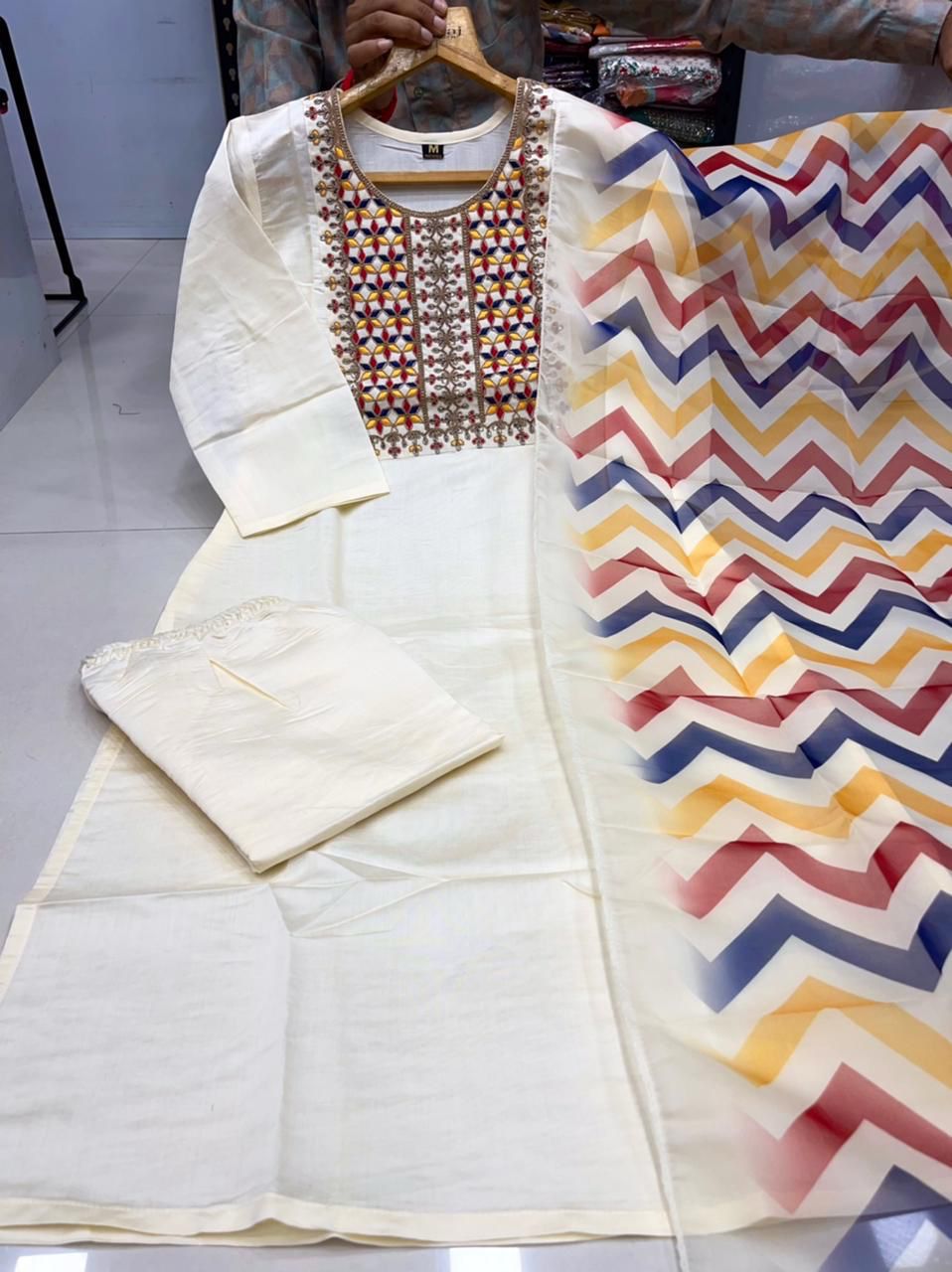 White Cream Color Beautiful Summer Wear Roman Silk Dress