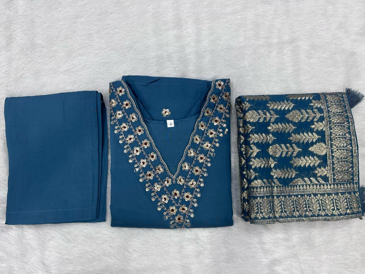 Sky Blue Color Beautiful Summer Wear 3 pics Suit