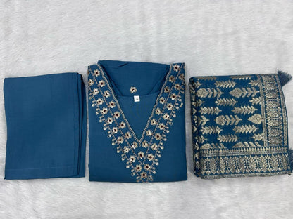 Sky Blue Color Beautiful Summer Wear 3 pics Suit