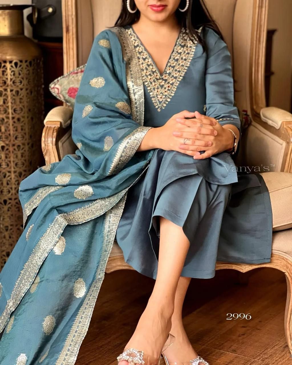 Sky Blue Color Beautiful Summer Wear 3 pics Suit