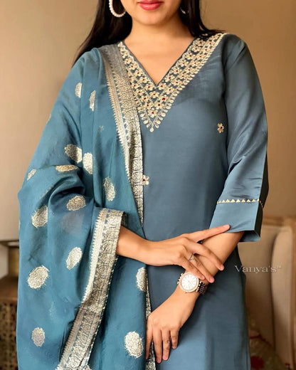 Sky Blue Color Beautiful Summer Wear 3 pics Suit