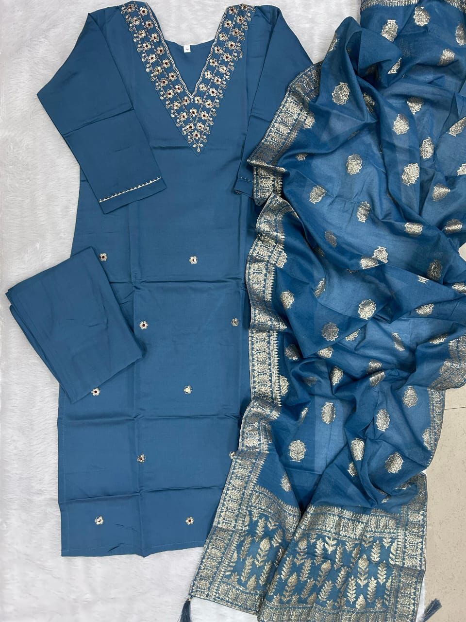 Sky Blue Color Beautiful Summer Wear 3 pics Suit