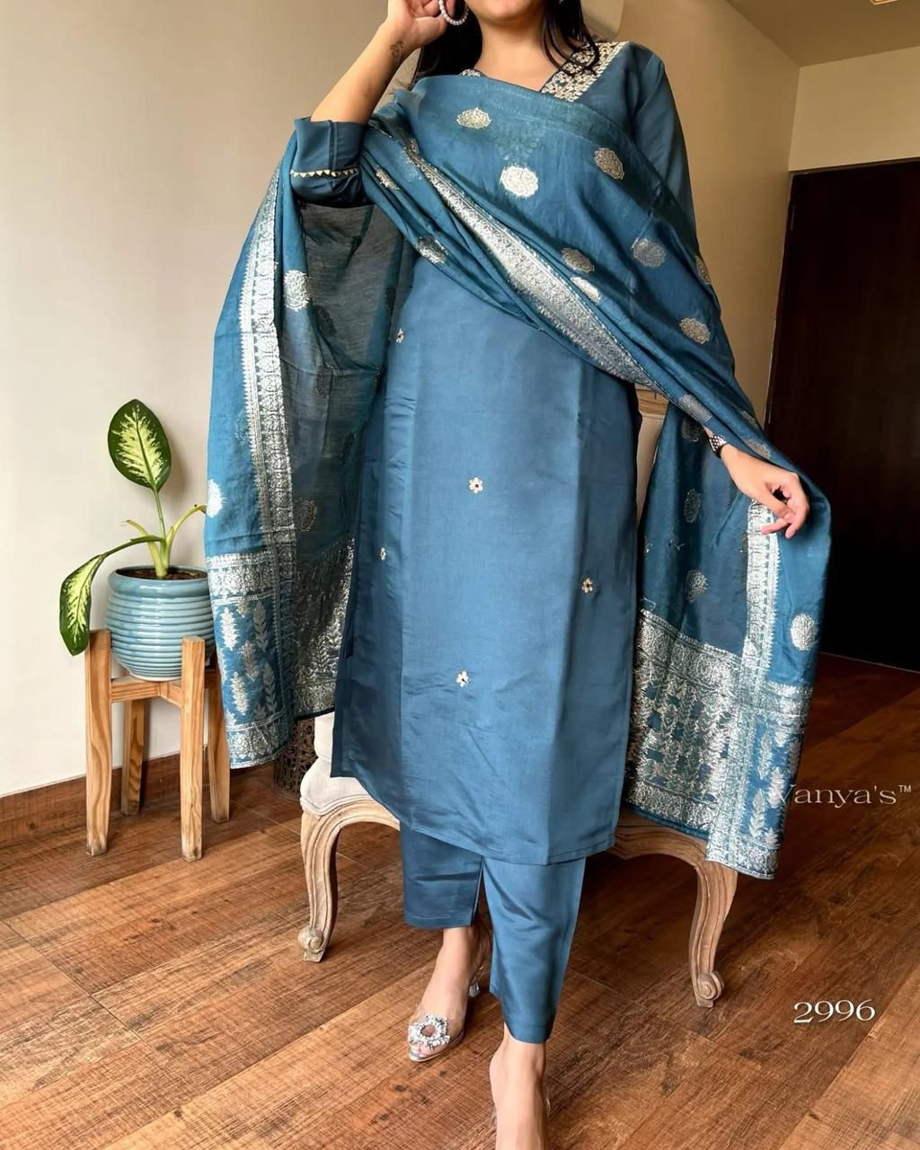 Sky Blue Color Beautiful Summer Wear 3 pics Suit