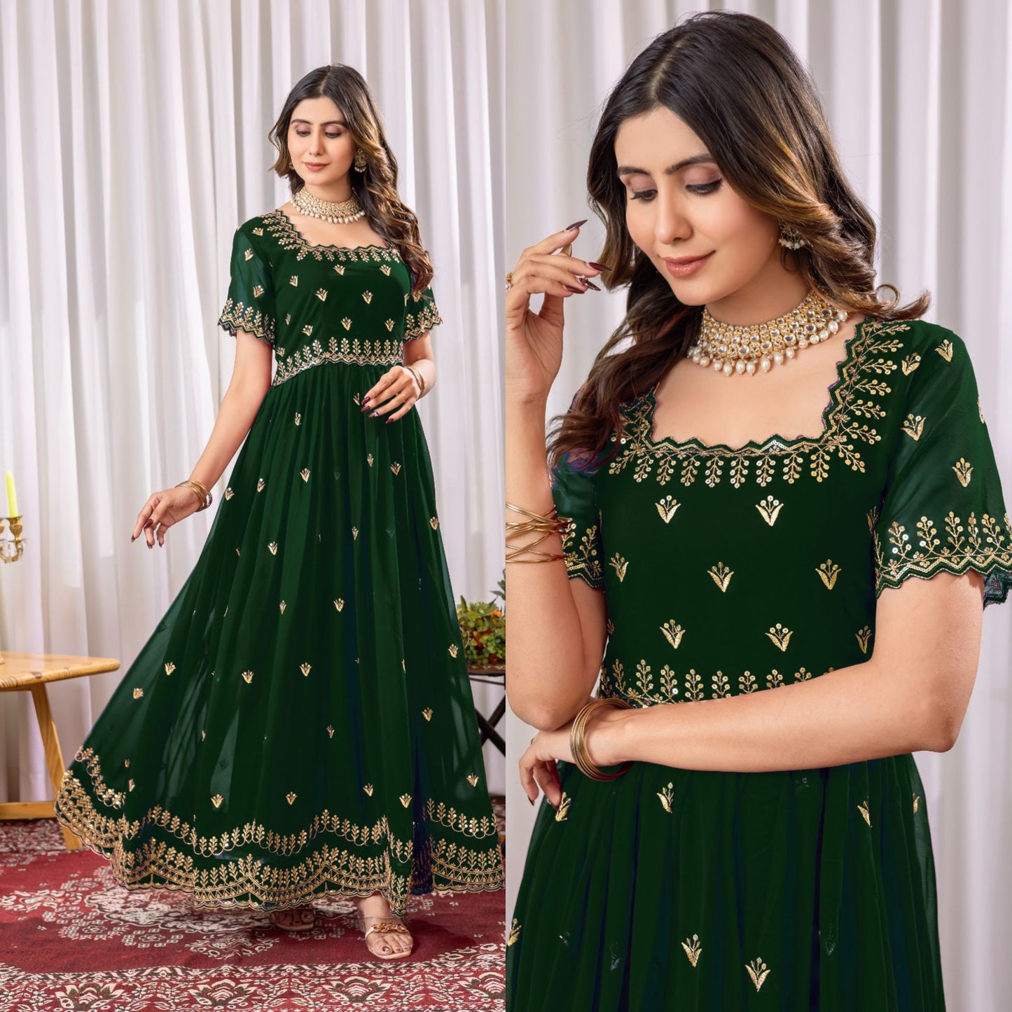 Green Color Beautiful Gown in Georgette Fabric