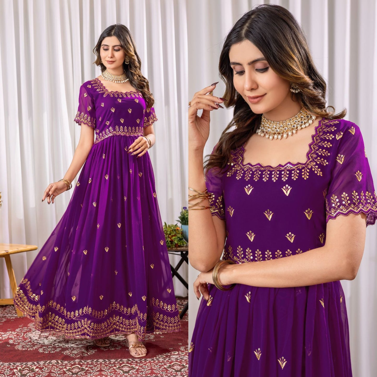 Purple Color Beautiful Gown in Georgette Fabric