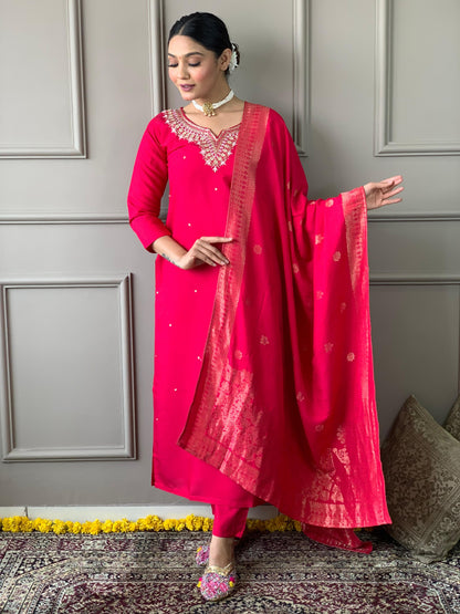 Kurti Duptta And Bottom Set in Red Color