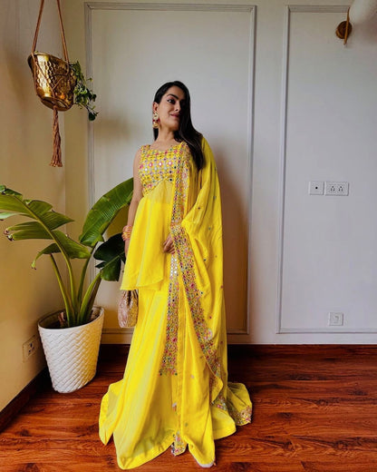 Yellow Color Beautiful Georgette Fabric PLazo Suit