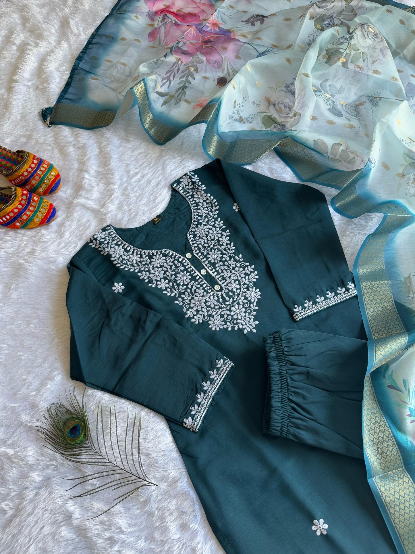 Teal Blue color summer Wear 3 Piece Suit