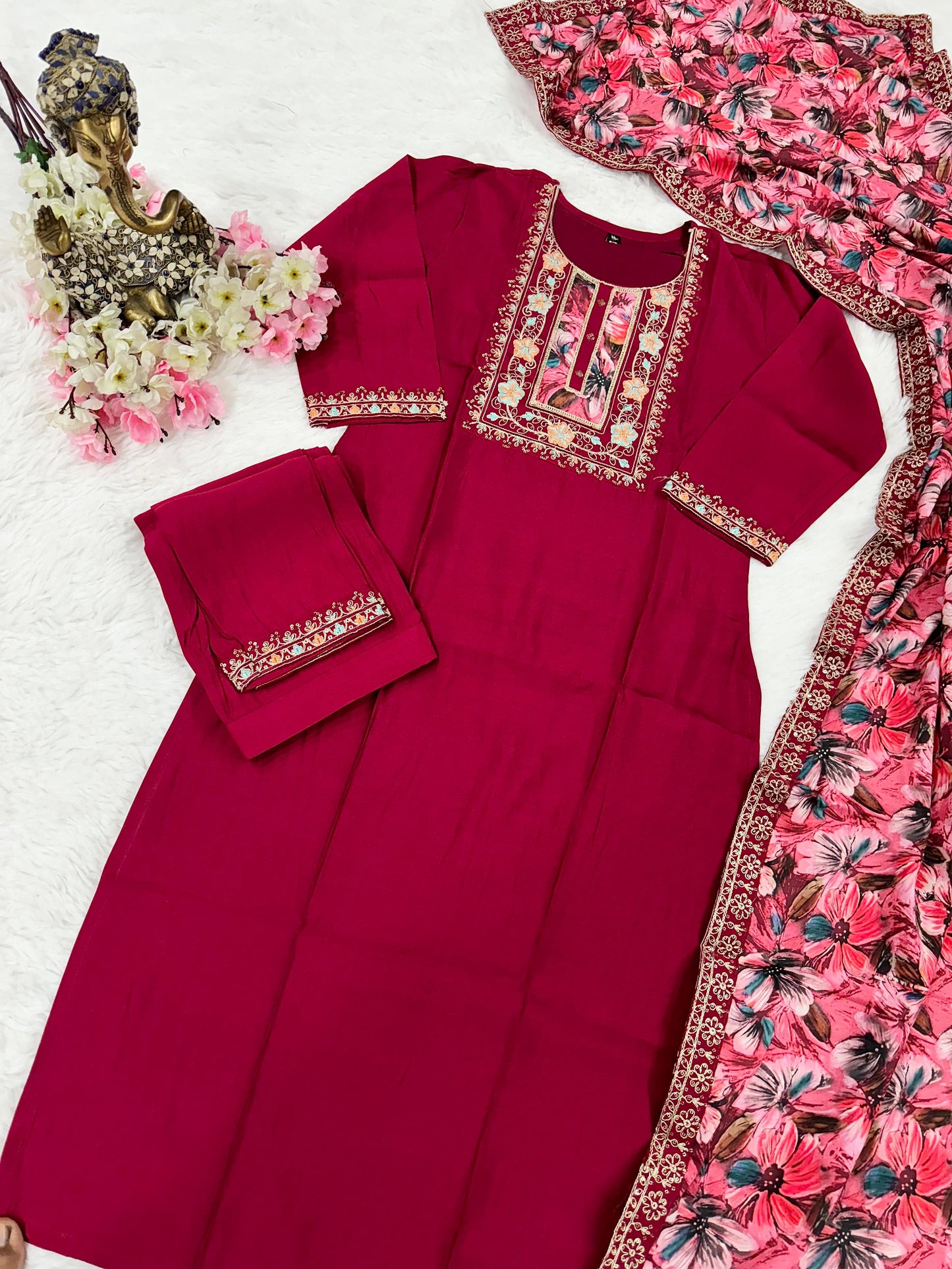 Red Pink Color Daily Wear Suit For Small Function of Office use