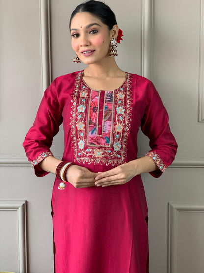 Red Pink Color Daily Wear Suit For Small Function of Office use