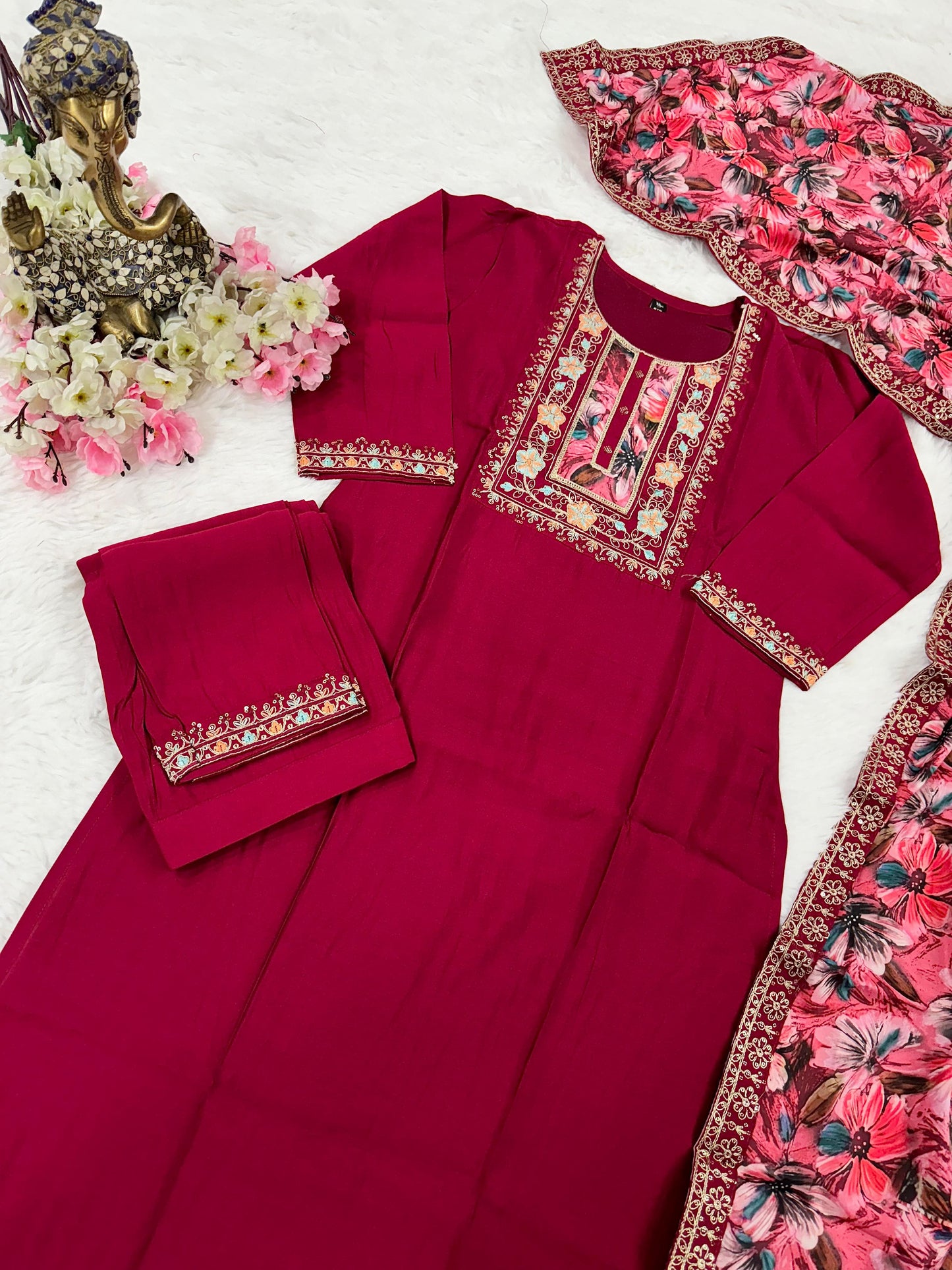 Red Pink Color Daily Wear Suit For Small Function of Office use