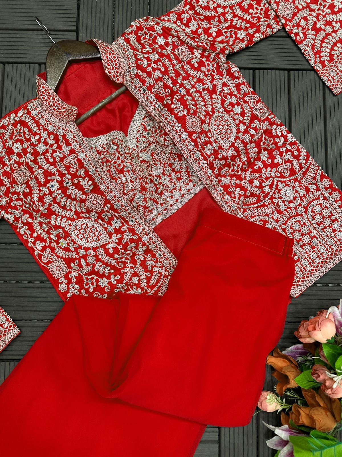 Red Color Beautiful Plazo Blouse Koti Dress in Georgette Fabric