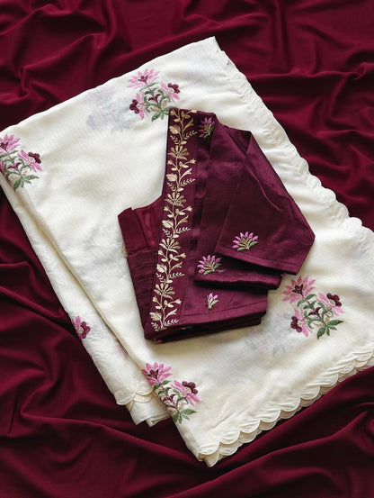 White Cream Color Beautiful Kota Cotton Fabric Saree