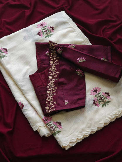 White Cream Color Beautiful Kota Cotton Fabric Saree