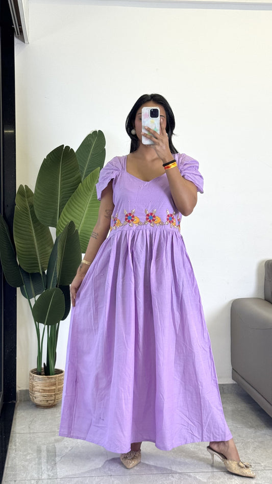 Purple Color Beauitful Gown in mul cotton fabric