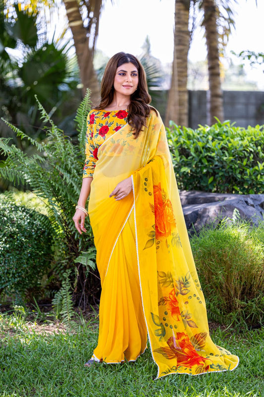 Yellow Color Saree in Georgette FAbric