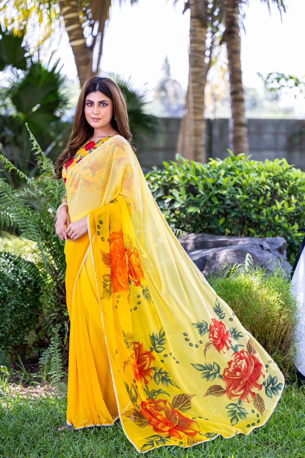 Yellow Color Saree in Georgette FAbric