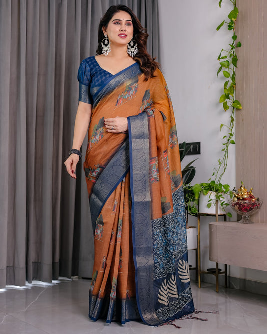 pure handloom linen saree for festive & casual wear