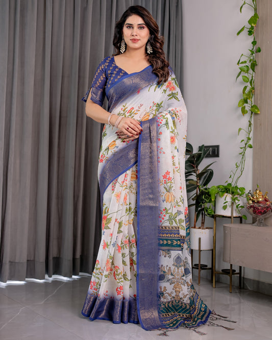 pure handloom linen saree for festive & casual wear