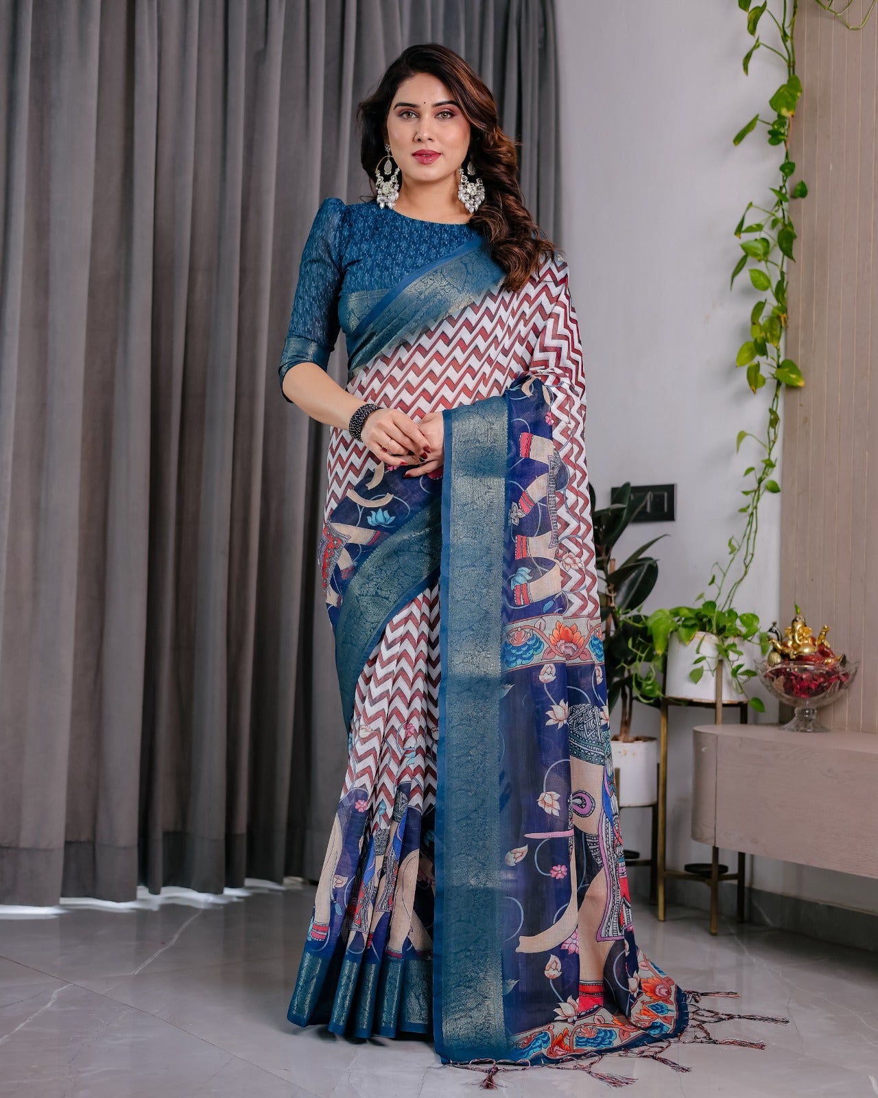 pure handloom linen saree for festive & casual wear
