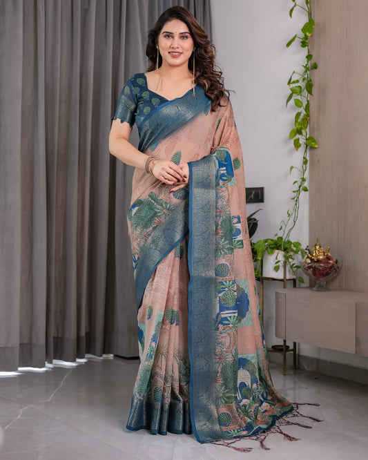 pure handloom linen saree for festive & casual wear