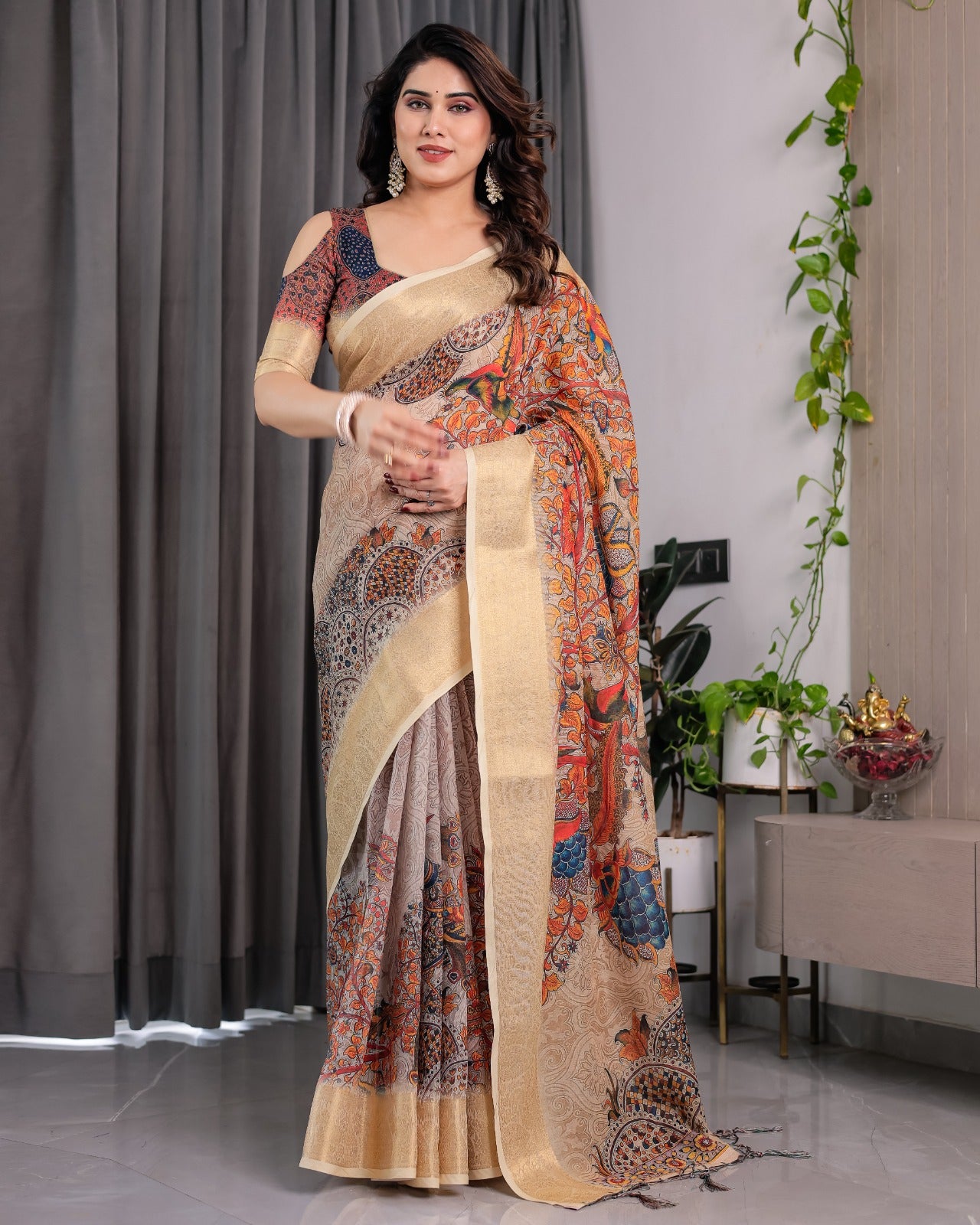 pure handloom linen saree for festive & casual wear