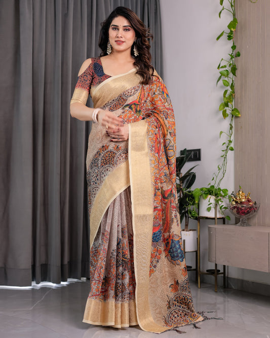 pure handloom linen saree for festive & casual wear