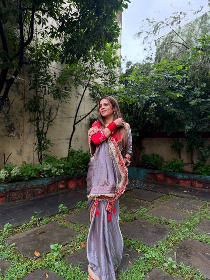 Grey Color Beautiful Partywear Saree